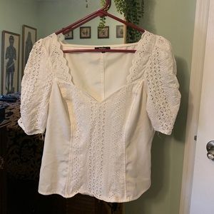 White Lace Puff Sleeve Top